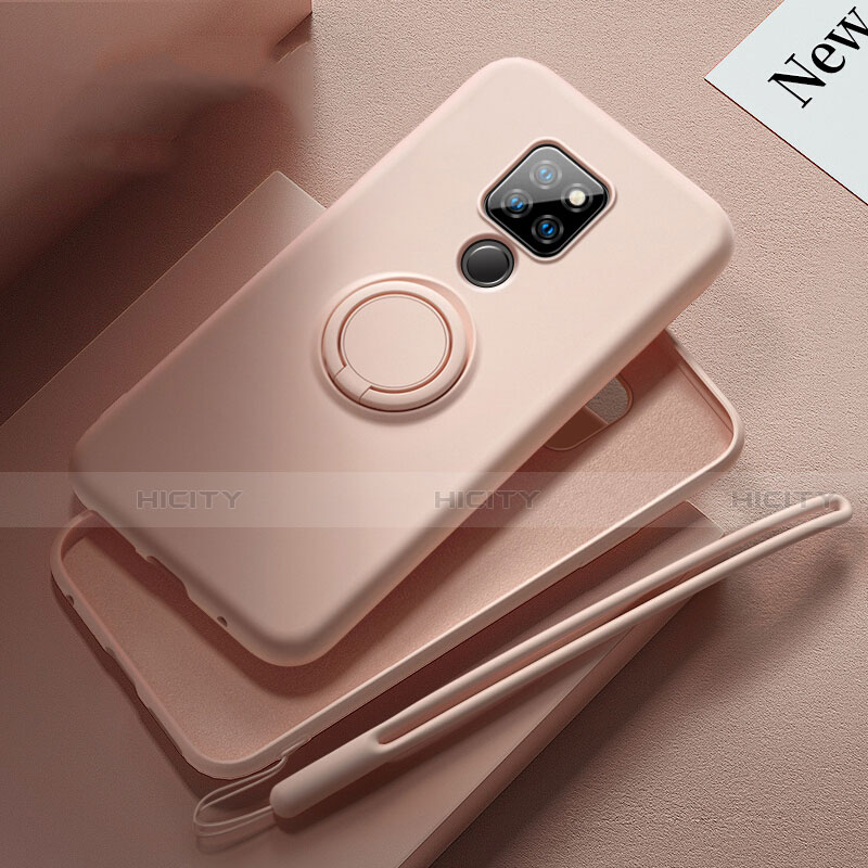 Funda Silicona Carcasa Ultrafina Goma con Magnetico Anillo de dedo Soporte T03 para Huawei Mate 20 Rosa