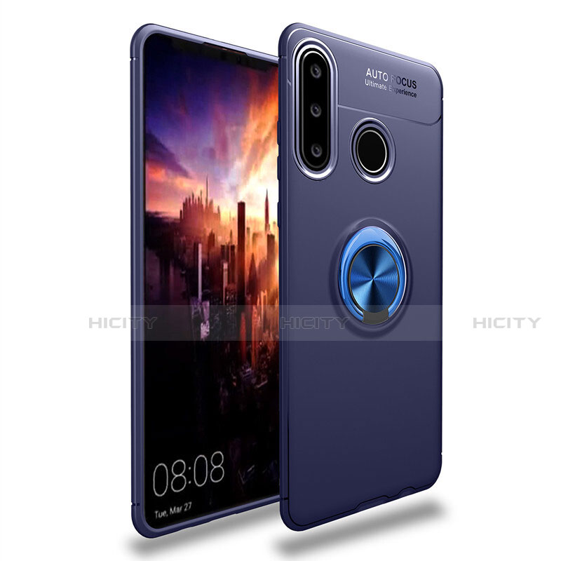 Funda Silicona Carcasa Ultrafina Goma con Magnetico Anillo de dedo Soporte T03 para Huawei Nova 4e Azul