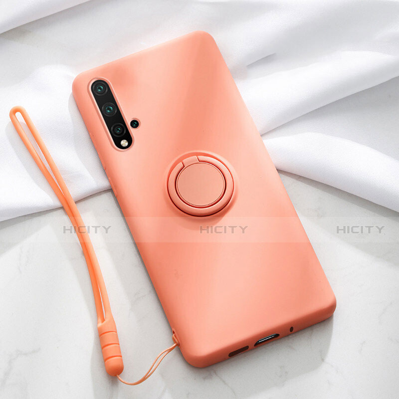 Funda Silicona Carcasa Ultrafina Goma con Magnetico Anillo de dedo Soporte T03 para Huawei Nova 5 Naranja