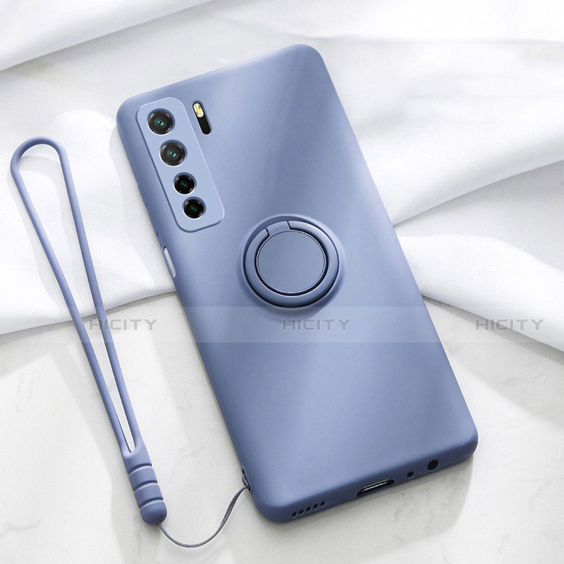 Funda Silicona Carcasa Ultrafina Goma con Magnetico Anillo de dedo Soporte T03 para Huawei Nova 7 SE 5G