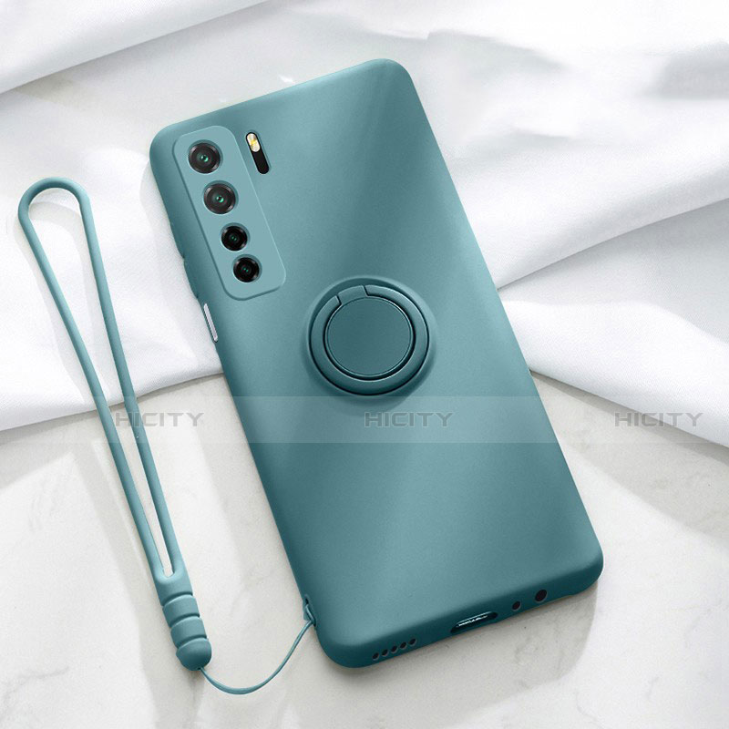 Funda Silicona Carcasa Ultrafina Goma con Magnetico Anillo de dedo Soporte T03 para Huawei Nova 7 SE 5G Verde