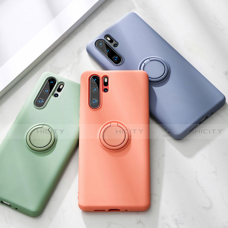 Funda Silicona Carcasa Ultrafina Goma con Magnetico Anillo de dedo Soporte T03 para Huawei P30 Pro