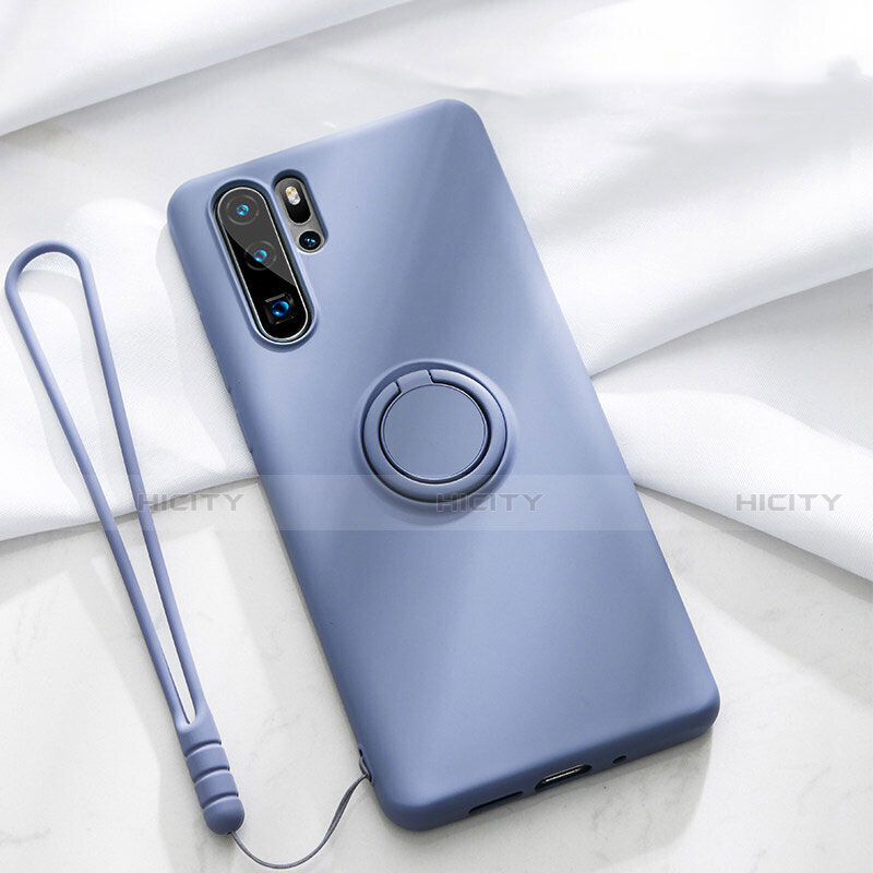 Funda Silicona Carcasa Ultrafina Goma con Magnetico Anillo de dedo Soporte T03 para Huawei P30 Pro Morado