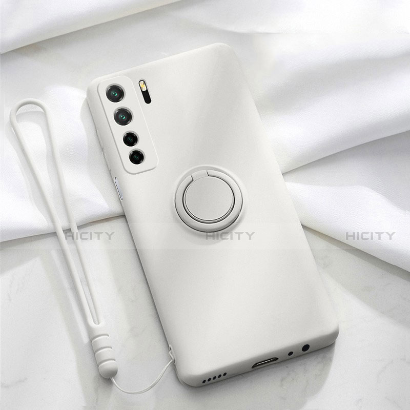 Funda Silicona Carcasa Ultrafina Goma con Magnetico Anillo de dedo Soporte T03 para Huawei P40 Lite 5G Blanco