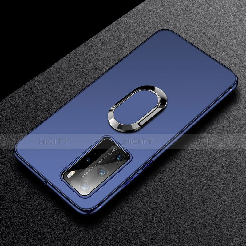 Funda Silicona Carcasa Ultrafina Goma con Magnetico Anillo de dedo Soporte T03 para Huawei P40 Pro Azul