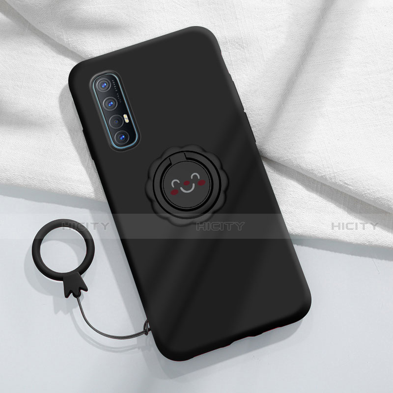 Funda Silicona Carcasa Ultrafina Goma con Magnetico Anillo de dedo Soporte T03 para Oppo Find X2 Neo Negro