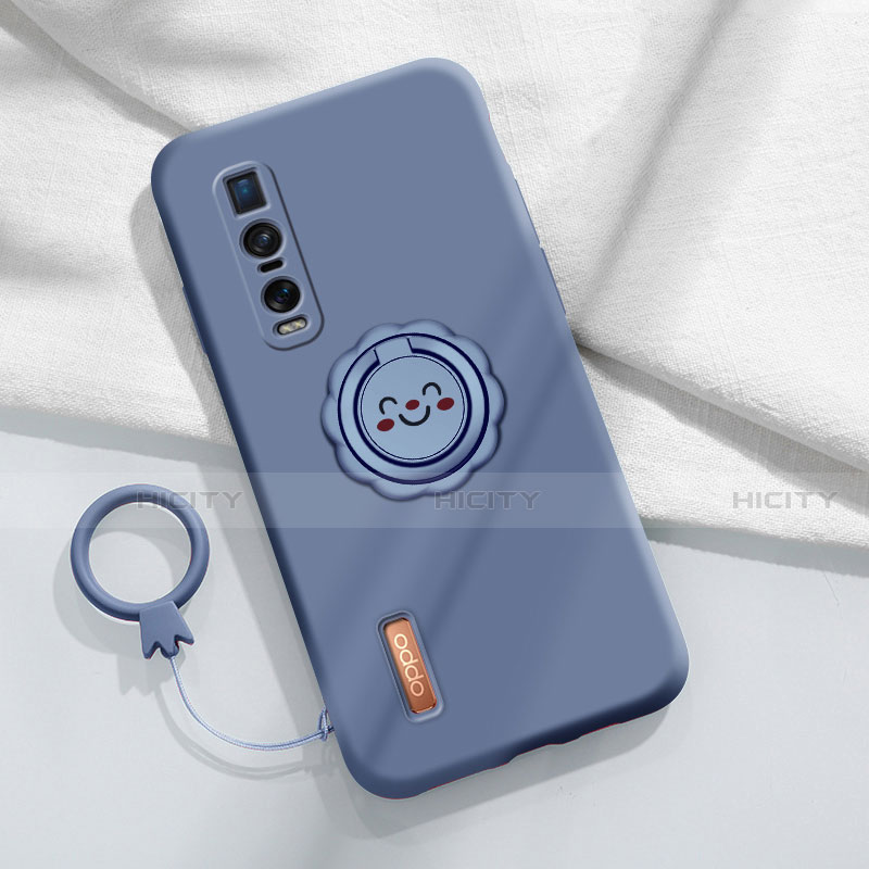 Funda Silicona Carcasa Ultrafina Goma con Magnetico Anillo de dedo Soporte T03 para Oppo Find X2 Pro Gris