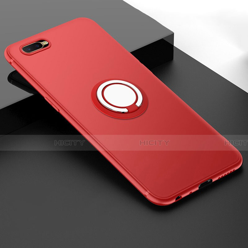 Funda Silicona Carcasa Ultrafina Goma con Magnetico Anillo de dedo Soporte T03 para Oppo K1 Rojo