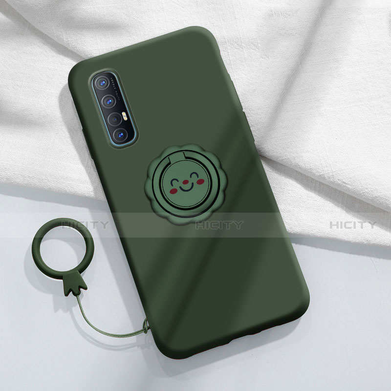 Funda Silicona Carcasa Ultrafina Goma con Magnetico Anillo de dedo Soporte T03 para Oppo Reno3 Pro Verde