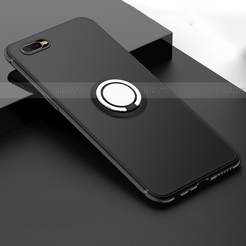 Funda Silicona Carcasa Ultrafina Goma con Magnetico Anillo de dedo Soporte T03 para Oppo RX17 Neo Negro