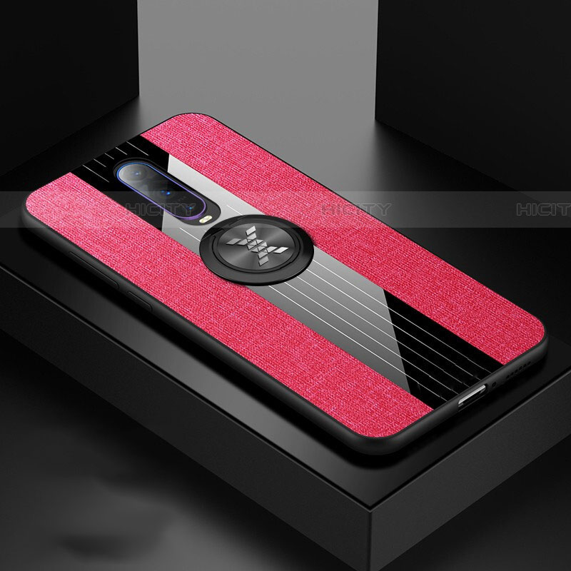 Funda Silicona Carcasa Ultrafina Goma con Magnetico Anillo de dedo Soporte T03 para Oppo RX17 Pro Rojo