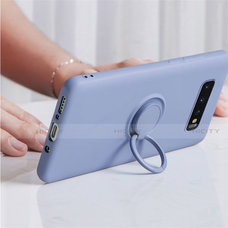 Funda Silicona Carcasa Ultrafina Goma con Magnetico Anillo de dedo Soporte T03 para Samsung Galaxy S10 Plus