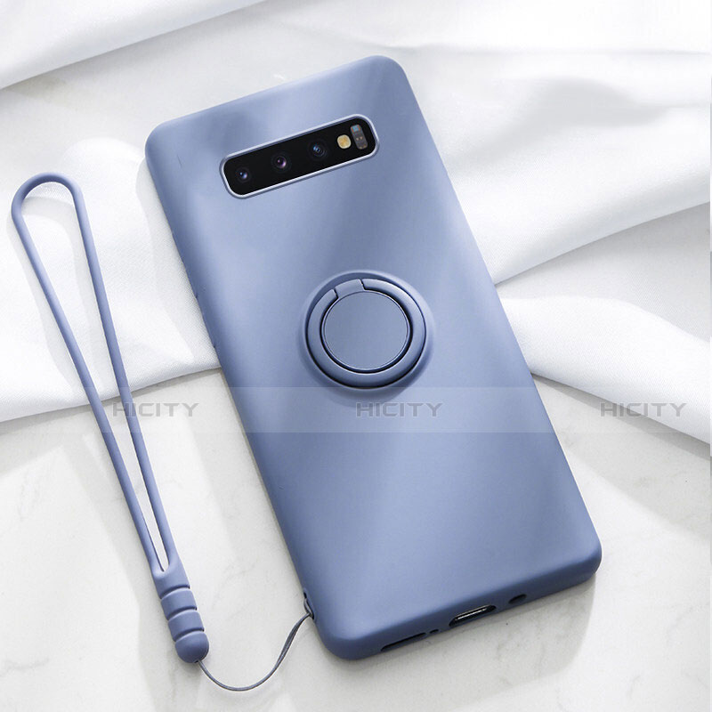 Funda Silicona Carcasa Ultrafina Goma con Magnetico Anillo de dedo Soporte T03 para Samsung Galaxy S10 Plus Morado