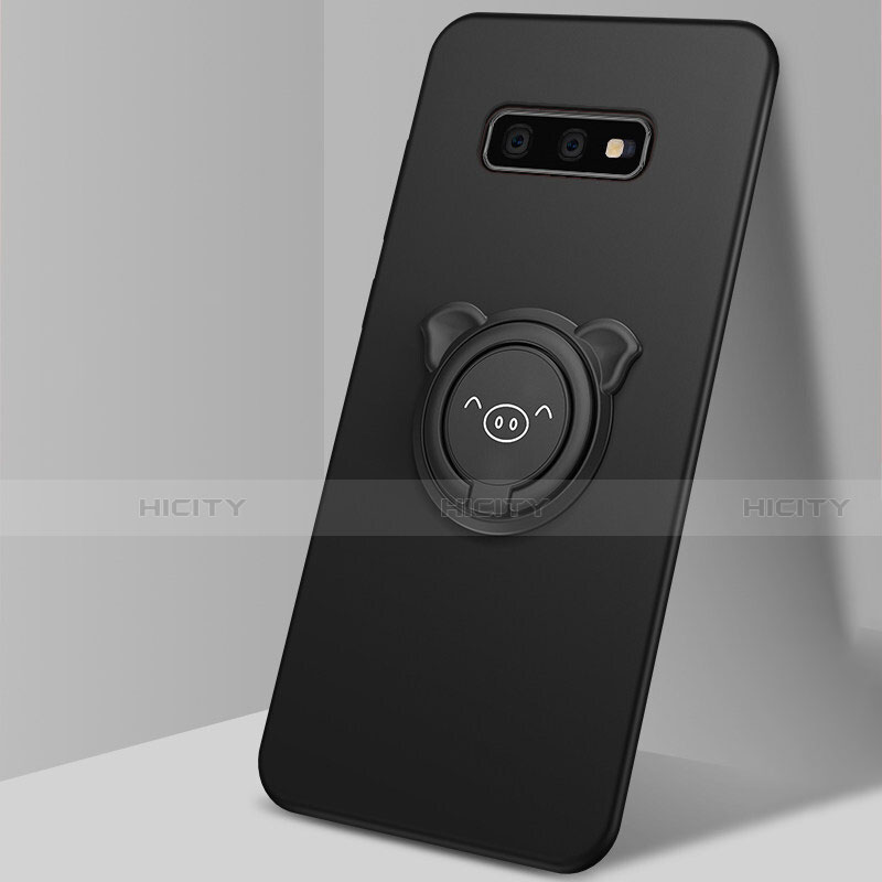 Funda Silicona Carcasa Ultrafina Goma con Magnetico Anillo de dedo Soporte T03 para Samsung Galaxy S10e Negro