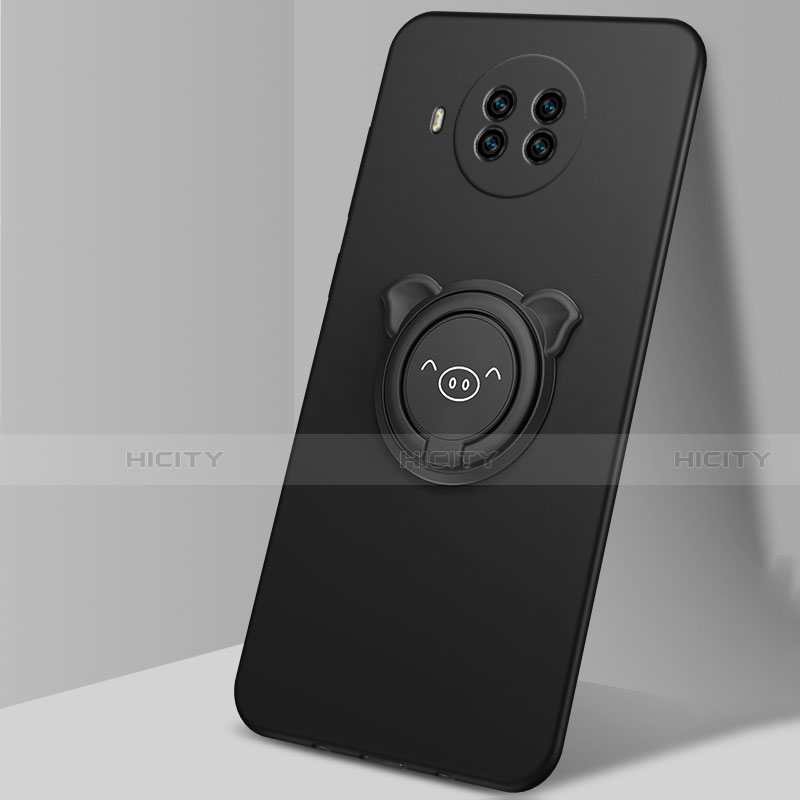 Funda Silicona Carcasa Ultrafina Goma con Magnetico Anillo de dedo Soporte T03 para Xiaomi Mi 10i 5G Negro