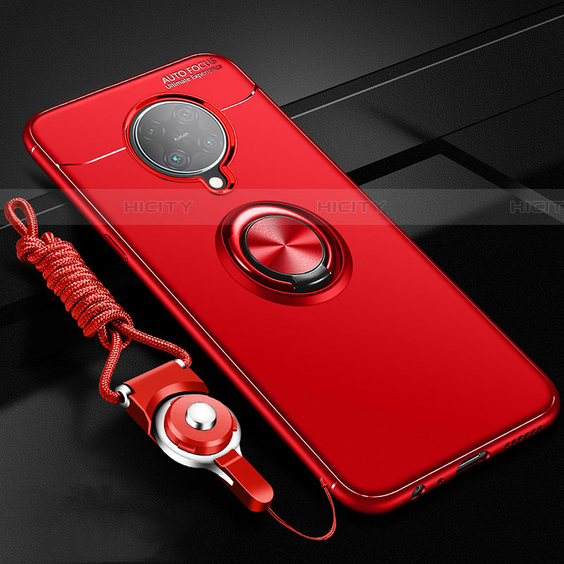 Funda Silicona Carcasa Ultrafina Goma con Magnetico Anillo de dedo Soporte T03 para Xiaomi Poco F2 Pro Rojo