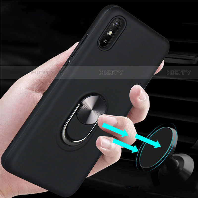 Funda Silicona Carcasa Ultrafina Goma con Magnetico Anillo de dedo Soporte T03 para Xiaomi Redmi 9A