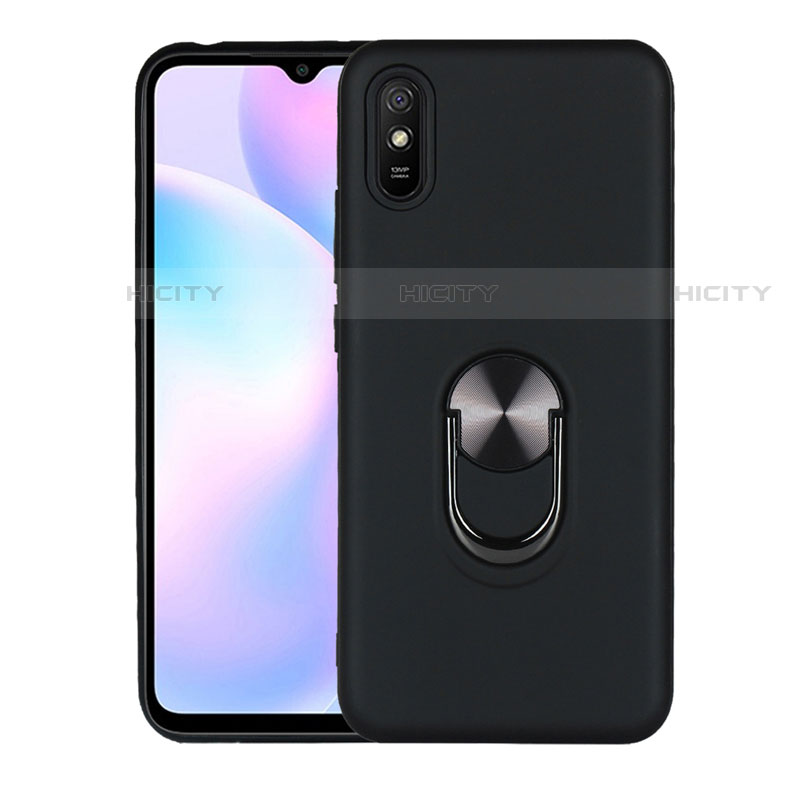 Funda Silicona Carcasa Ultrafina Goma con Magnetico Anillo de dedo Soporte T03 para Xiaomi Redmi 9A Negro