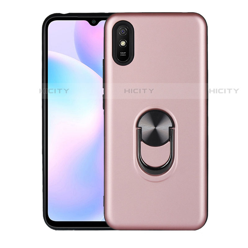 Funda Silicona Carcasa Ultrafina Goma con Magnetico Anillo de dedo Soporte T03 para Xiaomi Redmi 9A Oro Rosa