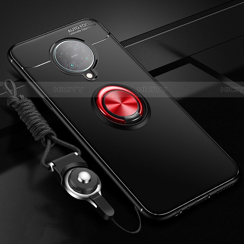 Funda Silicona Carcasa Ultrafina Goma con Magnetico Anillo de dedo Soporte T03 para Xiaomi Redmi K30 Pro 5G Rojo y Negro