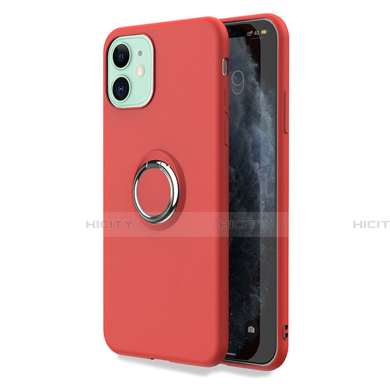 Funda Silicona Carcasa Ultrafina Goma con Magnetico Anillo de dedo Soporte T04 para Apple iPhone 11 Rojo