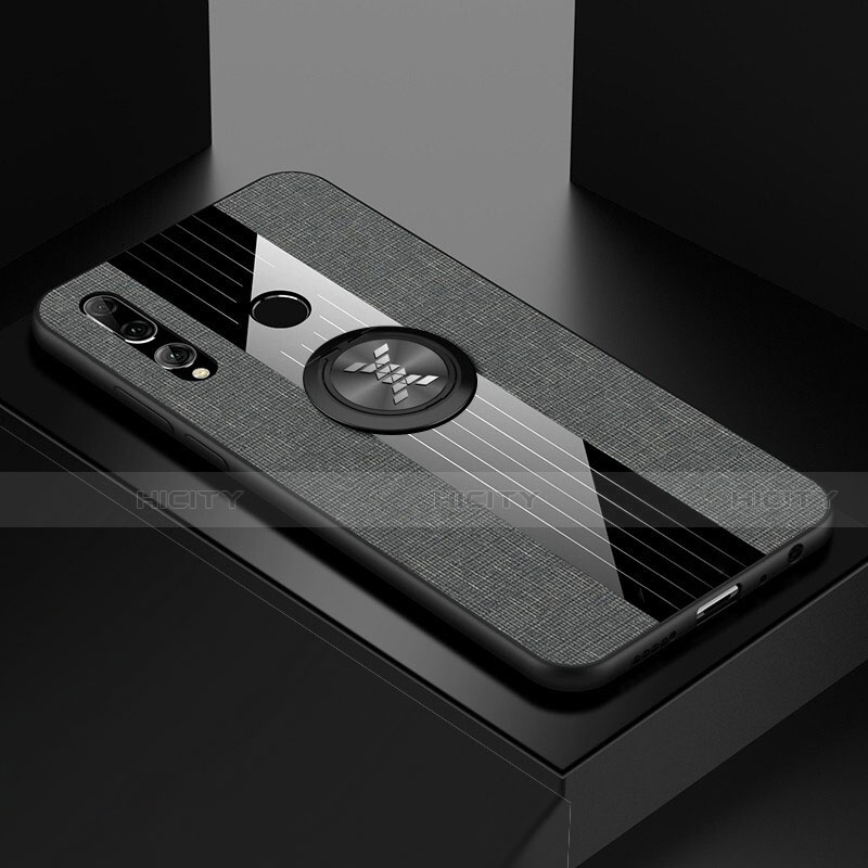 Funda Silicona Carcasa Ultrafina Goma con Magnetico Anillo de dedo Soporte T04 para Huawei Honor 10i Gris Oscuro