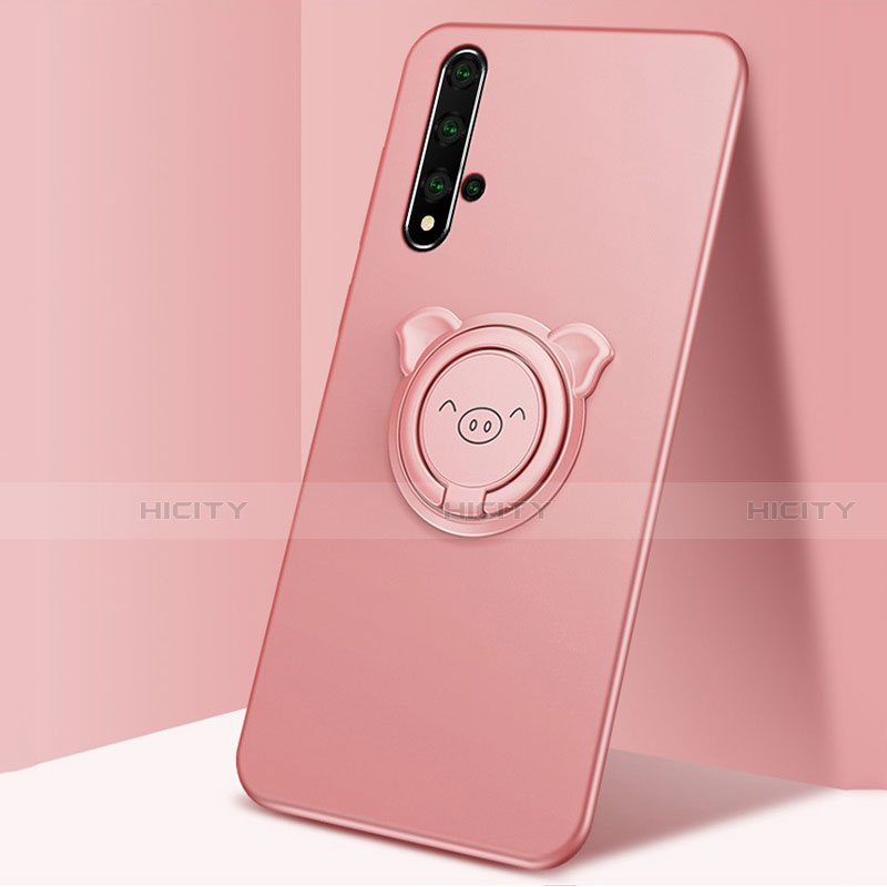 Funda Silicona Carcasa Ultrafina Goma con Magnetico Anillo de dedo Soporte T04 para Huawei Honor 20 Rosa