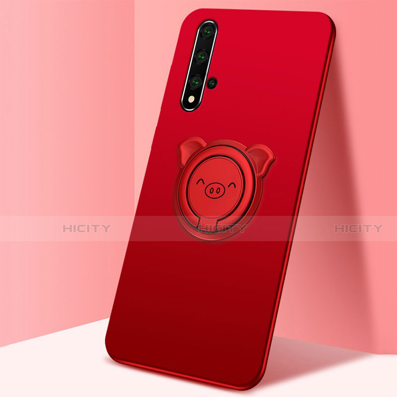 Funda Silicona Carcasa Ultrafina Goma con Magnetico Anillo de dedo Soporte T04 para Huawei Honor 20S Rojo