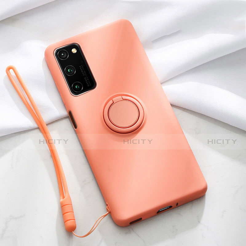 Funda Silicona Carcasa Ultrafina Goma con Magnetico Anillo de dedo Soporte T04 para Huawei Honor V30 5G