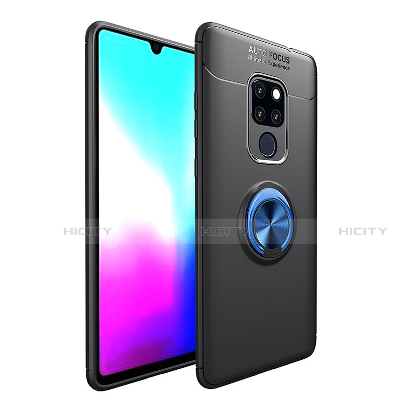 Funda Silicona Carcasa Ultrafina Goma con Magnetico Anillo de dedo Soporte T04 para Huawei Mate 20 X 5G Azul y Negro