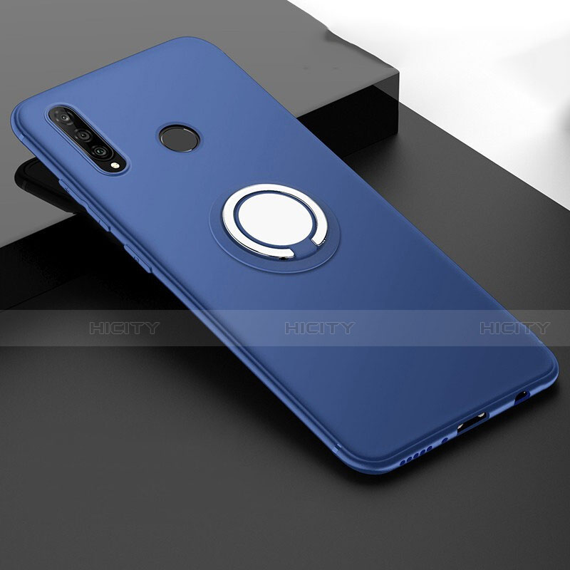 Funda Silicona Carcasa Ultrafina Goma con Magnetico Anillo de dedo Soporte T04 para Huawei Nova 4e Azul