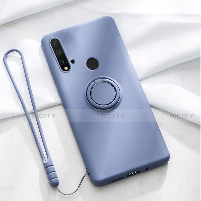 Funda Silicona Carcasa Ultrafina Goma con Magnetico Anillo de dedo Soporte T04 para Huawei Nova 5i Morado