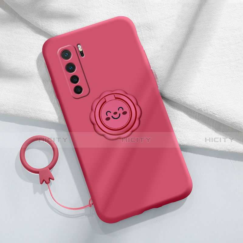 Funda Silicona Carcasa Ultrafina Goma con Magnetico Anillo de dedo Soporte T04 para Huawei Nova 7 SE 5G