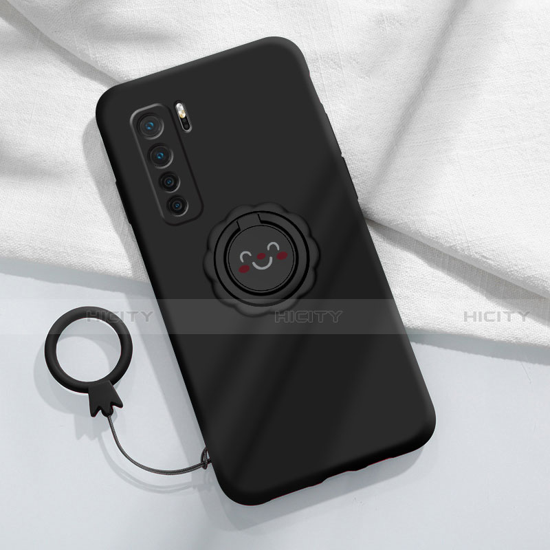 Funda Silicona Carcasa Ultrafina Goma con Magnetico Anillo de dedo Soporte T04 para Huawei Nova 7 SE 5G