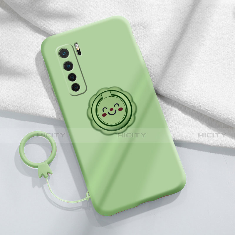 Funda Silicona Carcasa Ultrafina Goma con Magnetico Anillo de dedo Soporte T04 para Huawei Nova 7 SE 5G Cian