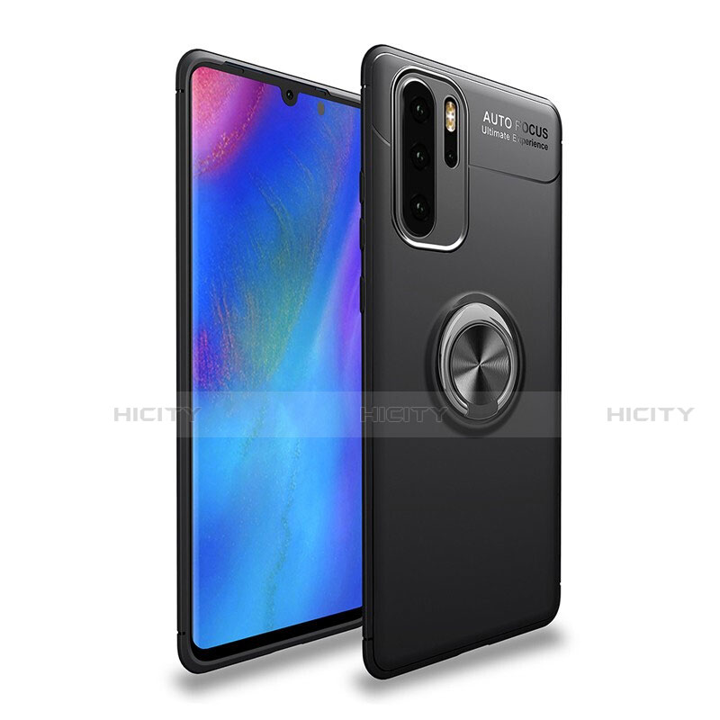 Funda Silicona Carcasa Ultrafina Goma con Magnetico Anillo de dedo Soporte T04 para Huawei P30 Pro Negro