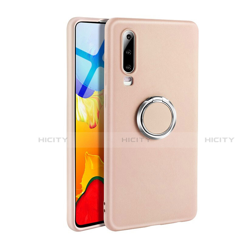 Funda Silicona Carcasa Ultrafina Goma con Magnetico Anillo de dedo Soporte T04 para Huawei P30 Rosa