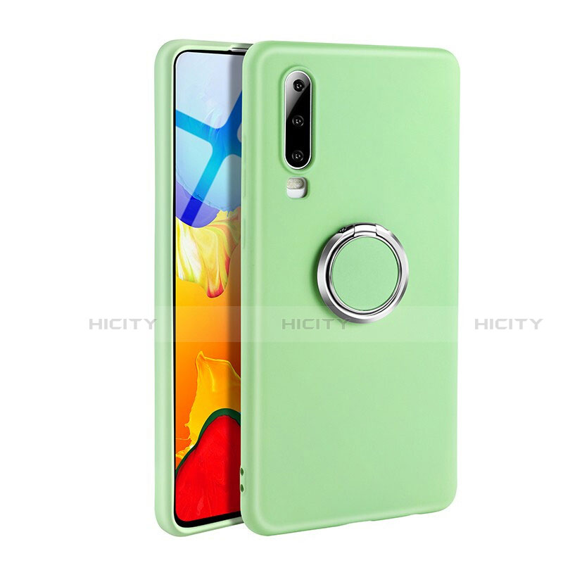 Funda Silicona Carcasa Ultrafina Goma con Magnetico Anillo de dedo Soporte T04 para Huawei P30 Verde