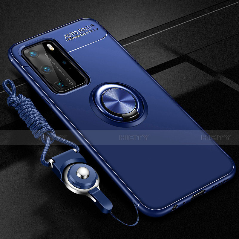 Funda Silicona Carcasa Ultrafina Goma con Magnetico Anillo de dedo Soporte T04 para Huawei P40 Pro