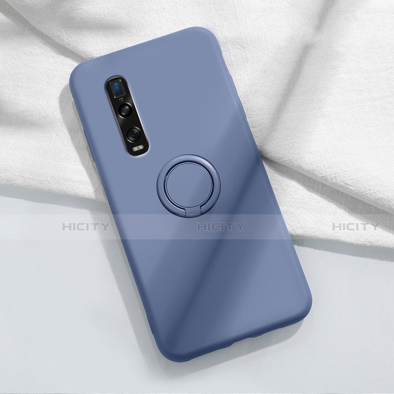 Funda Silicona Carcasa Ultrafina Goma con Magnetico Anillo de dedo Soporte T04 para Oppo Find X2 Pro Gris