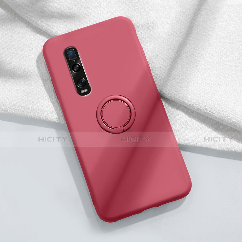 Funda Silicona Carcasa Ultrafina Goma con Magnetico Anillo de dedo Soporte T04 para Oppo Find X2 Pro Rojo