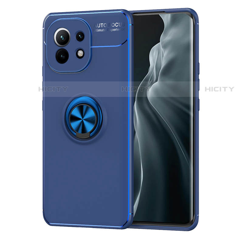 Funda Silicona Carcasa Ultrafina Goma con Magnetico Anillo de dedo Soporte T04 para Xiaomi Mi 11 Lite 4G Azul