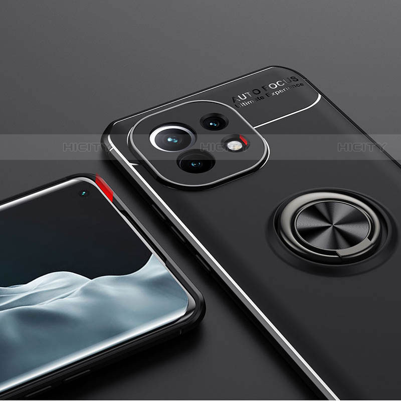 Funda Silicona Carcasa Ultrafina Goma con Magnetico Anillo de dedo Soporte T04 para Xiaomi Mi 11 Lite 5G