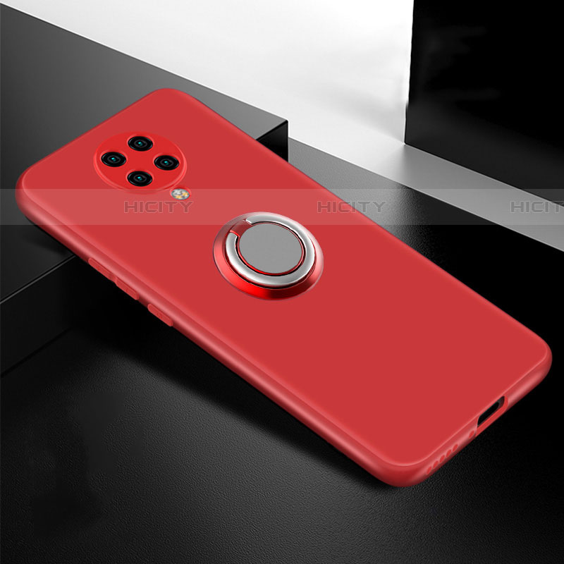 Funda Silicona Carcasa Ultrafina Goma con Magnetico Anillo de dedo Soporte T04 para Xiaomi Redmi K30 Pro 5G Rojo