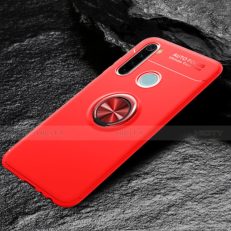 Funda Silicona Carcasa Ultrafina Goma con Magnetico Anillo de dedo Soporte T04 para Xiaomi Redmi Note 8 (2021) Rojo