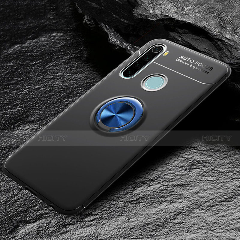 Funda Silicona Carcasa Ultrafina Goma con Magnetico Anillo de dedo Soporte T04 para Xiaomi Redmi Note 8 Azul y Negro