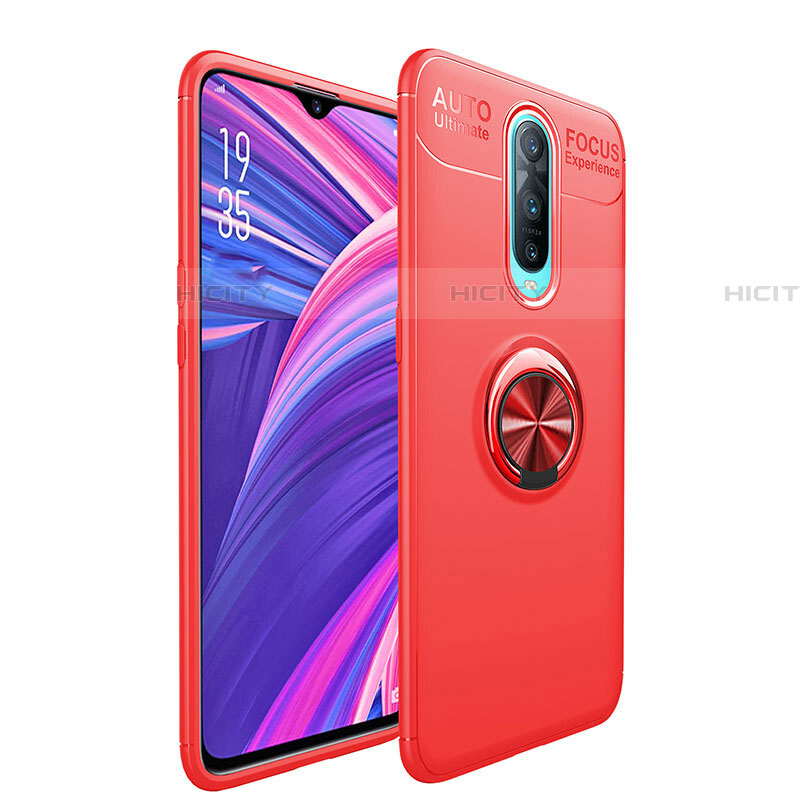 Funda Silicona Carcasa Ultrafina Goma con Magnetico Anillo de dedo Soporte T05 para Oppo RX17 Pro Rojo