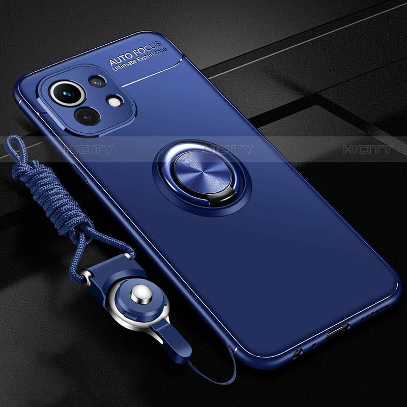 Funda Silicona Carcasa Ultrafina Goma con Magnetico Anillo de dedo Soporte T05 para Xiaomi Mi 11 Lite 5G NE Azul