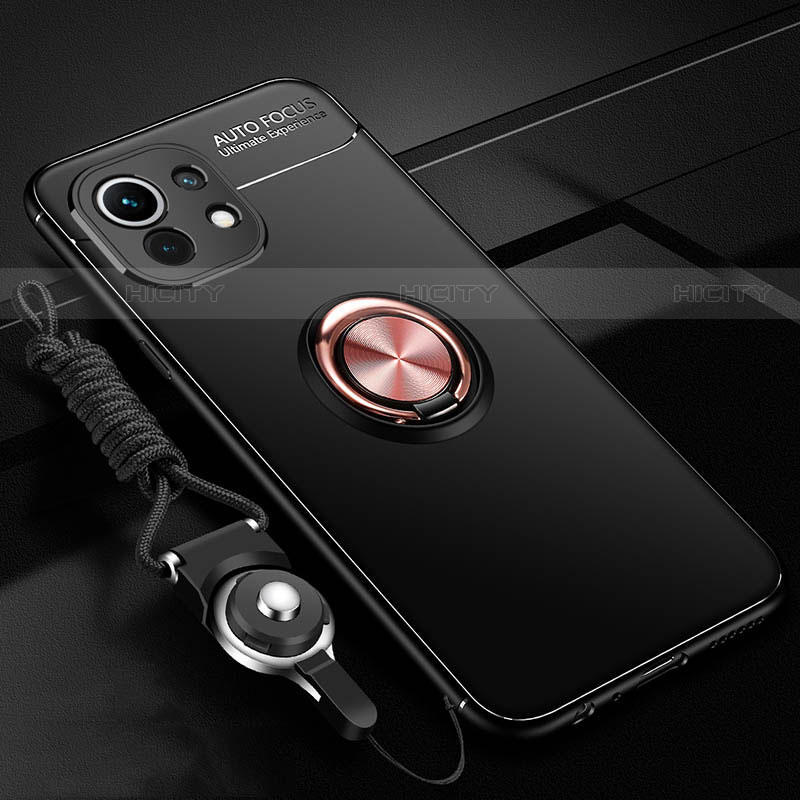 Funda Silicona Carcasa Ultrafina Goma con Magnetico Anillo de dedo Soporte T05 para Xiaomi Mi 11 Lite 5G NE Oro y Negro