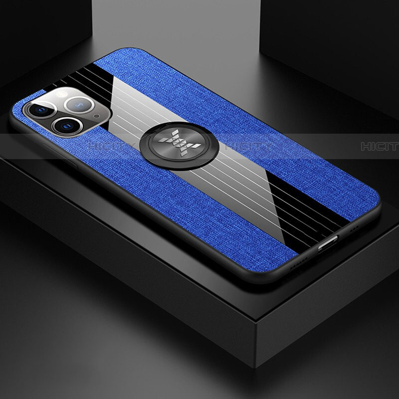 Funda Silicona Carcasa Ultrafina Goma con Magnetico Anillo de dedo Soporte T06 para Apple iPhone 11 Pro Max Azul